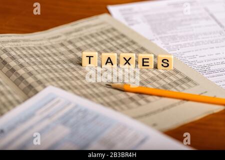 Concept image of tax forms Stock Photo