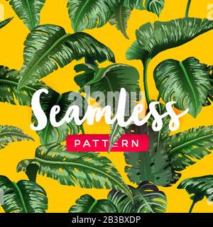 Bright tropical seamless pattern with jungle plants. Exotic background with palm leaves Stock Vector
