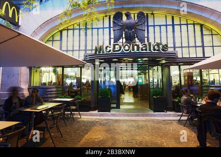 Mc Donalds restaurant in Aliados Avenue Porto, Portugal. Most beautiful McDonald’s in the world Stock Photo