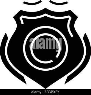 Police badge black icon, concept illustration, vector flat symbol, glyph sign. Stock Vector