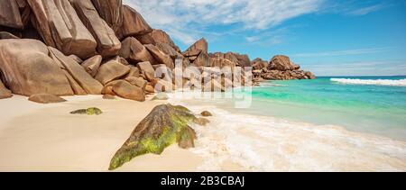 Nature panoramic landscape: Amazing Panorama sandy tropical beach Stock Photo