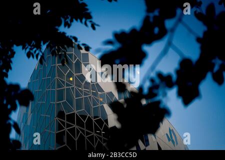Calgary Central Library. Calgary Downtown architecture at night. Stock Photo