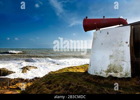 The Torry Coo, Aberdeen historical Foghorn,between Nigg Bay and Greyhope bay, Girdleness Lighthouse, Girdle Ness peninsula, Scotland Stock Photo