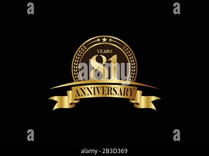 81th years anniversary logo template, vector design birthday celebration, Golden anniversary emblem with ribbon. Design for a booklet, leaflet Stock Vector