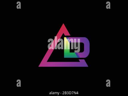 Typographic alphabet D in a triangle with vibrant colors logo design Stock Vector