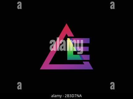 Typographic alphabet E in a triangle with vibrant colors logo design Stock Vector