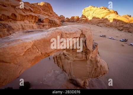 View from the top of the Burdah Rock Bridge in Wadi Rum, Jordan Stock Photo