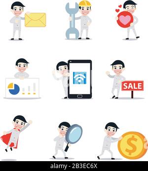 Set character of male murderer with bloody head. Stock Vector