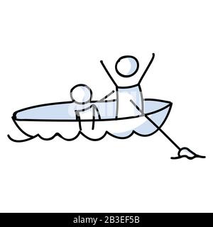 Cute stick figures on canoeing holiday vector clipart. Concept of ...