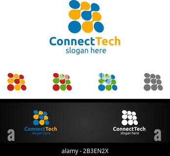 Technology Logo with Wires it and electronic cable, Connection Pixel Mobile Concept Stock Vector
