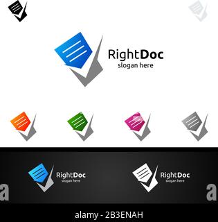 Document Sheets Logo Template.Check Doc File Paper Data Pixel Office or Contract and Agreement Vector Stock Vector