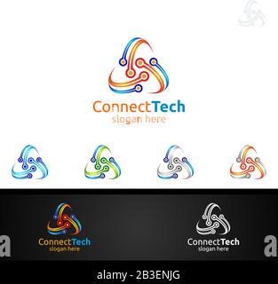 Technology Logo with Wires it and electronic cable, Connection Pixel Mobile Concept Stock Vector