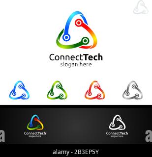 Technology Logo with Wires it and electronic cable, Connection Pixel Mobile Concept Stock Vector