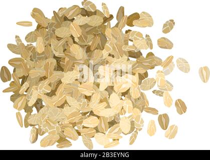 Rolled oats pile on white background vector illustration. Organic breakfast food Stock Vector