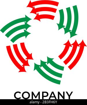 Three layers of circulation red and green arrows. Logo design template. Recycle logo concept isolated on white background Stock Vector
