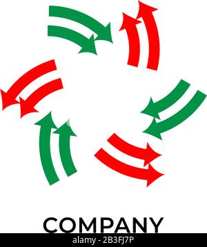 Two layers of red and green arrows. Circulation logo design template. Recycle logo concept isolated on white background Stock Vector