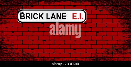 Jack the Ripper haunt Brick Lane wall with sign and grunge Stock Vector