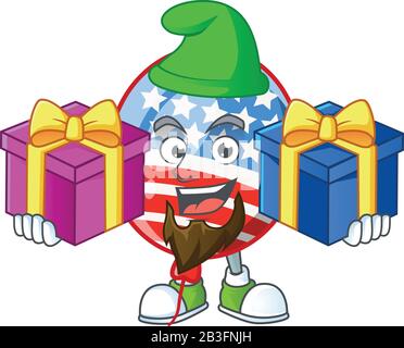 A charming USA flag cartoon mascot style with two boxes of gifts Stock ...