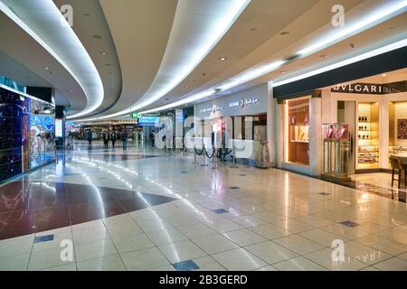 DUBAI, UAE - CIRCA JANUARY 2019: interior shot of Dubai International Airport. Stock Photo