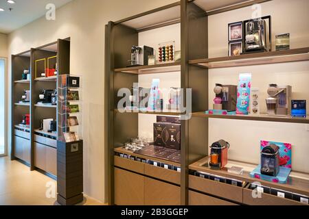 HONG KONG, CHINA - CIRCA JANUARY, 2019: coffee machines on display at Nespresso store in Elements shopping mall. Stock Photo