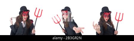 The female wearing devil costume and trident Stock Photo