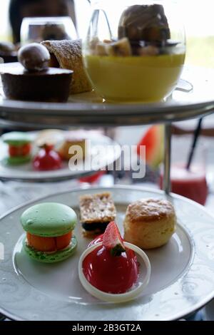 A closed up view of the high tea served in the lounge of the Ritz-Carlton Hotel Resort Bali.Nusa Dua.Bali.Indonesia Stock Photo