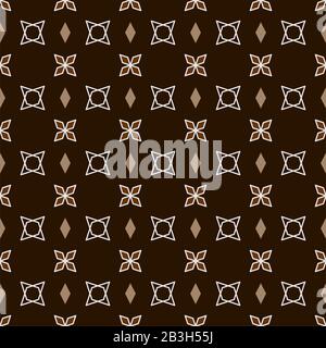 Seamless Geometric Pattern Of Rhombuses. White And Brown Pattern On A Dark Background. For Pattern, Textile, Fabric, Wrapping Paper, Engraving, Laser Stock Vector