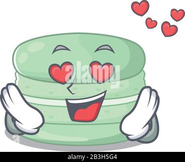Romantic falling in love pistachio macaron cartoon character concept Stock Vector