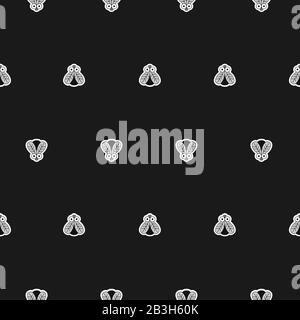 Seamless Pattern With Insects. Fly On a Black background. Vector Black and white Pattern of Flies of Different Sizes. Stock Vector