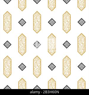 Abstract Vector Seamless Geometric Pattern Of Black Rhombuses And Gold Hexagonal Elements. Stock Vector