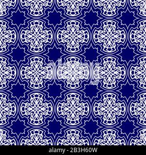 Seamless Geometric Pattern From Triangles. White Pattern On A Dark Blue Background. For Decoration, Textile, Fabric, Wrapping Paper, Engraving And Las Stock Vector