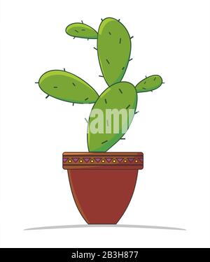 Cactus in clay flower pot with geometric pattern, isolated, vector illustration Stock Vector
