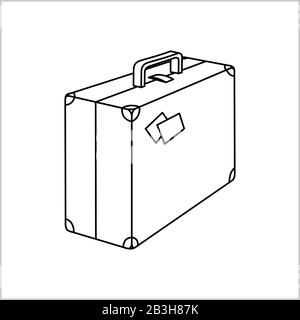Vector Suitcase With Stickers. Retro Suitcase With Metal Corners. For Children's Coloring Book. Stock Vector
