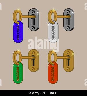 The key to success. Key with key fob, which says the word "success" in the keyhole. Vector illustration, isolated. Stock Vector