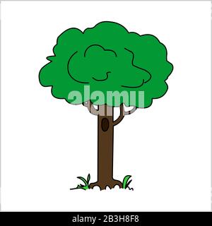 Tree With Hollow, Roots and Grass Near the Roots. Vector Image Isolated on white background. Stock Vector