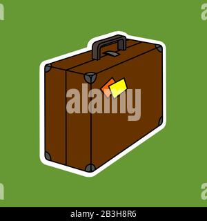 Vector Suitcase With Stickers. Retro Suitcase With Metal Corners. Sticker In The Form Of A Suitcase. Stock Vector