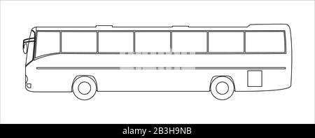 Outline vector tourist bus, side view, template isolated on white background. Stock Vector