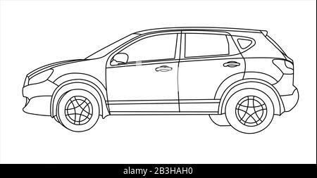 Modern SUV car outline. Side view of contour crossover vehicle isolated ...