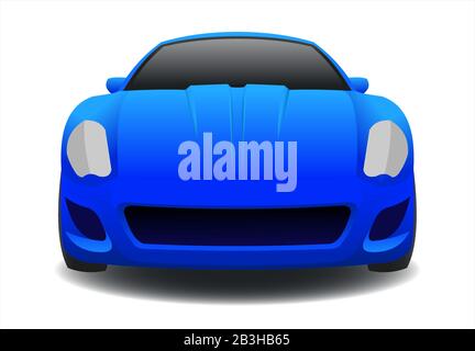 Blue Car, Front view. Fast Racing car. Modern flat Vector illustration on white background. Stock Vector