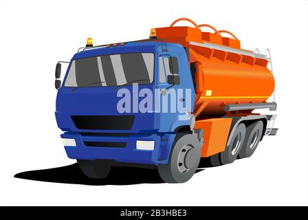 Gasoline Tank Truck; Tanker; Fuel truck. Modern flat Vector illustration on white background. Stock Vector