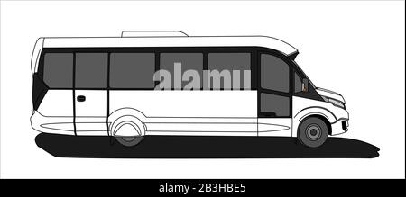 White Bus, Side view. Tourist bus. Sightseeing bus. Modern flat Vector illustration on white background. Stock Vector