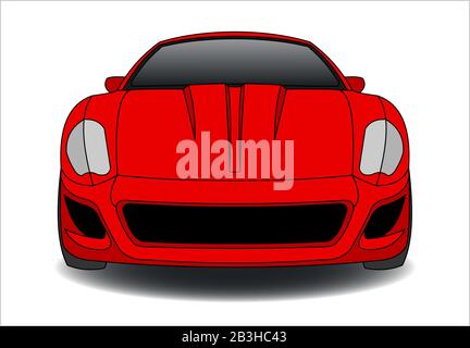 Red Car, Front view. Fast Racing car. Modern flat Vector illustration on white background. Stock Vector
