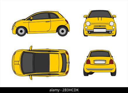 vector car isolated on white background, side view; front view; back view; view from above. Modern flat illustration. Stock Vector