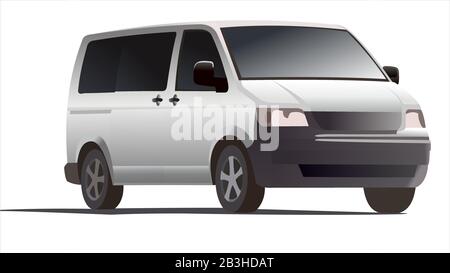 Minivan, three quarter view. Minibus. Work car. Car for a large family. Passenger Transportation. Modern flat vector illustration. Stock Vector