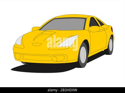 Yellow Car, Three-quarter view. Fast car. Modern flat Vector illustration isolated on white background. Stock Vector