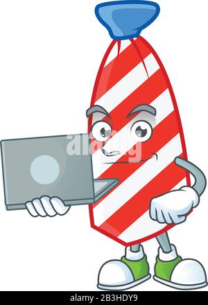 A smart USA stripes tie mascot icon working with laptop Stock Vector