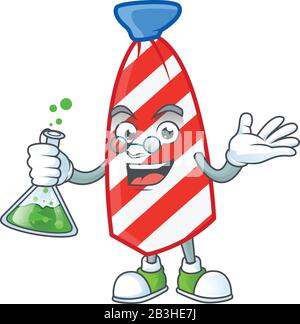 A genius Professor USA stripes tie cartoon character with glass tube Stock Vector