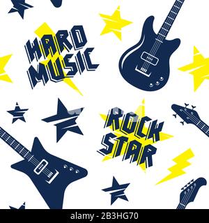 Rock music seamless pattern. Endless vector background with rock music attributes and symbols Stock Vector