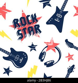 Vector illustration on the theme of music. Rock music seamless pattern Stock Vector