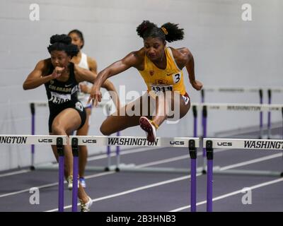 Anna Cockrell of Southern California wins women's 60m hurdles heat in 8.16 during the MPSF Indoor Championships, Friday, Feb. 28, 2020, in Seattle, USA. (Photo by IOS/ESPA-Images) Stock Photo